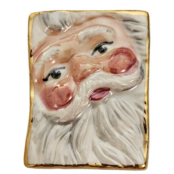 Santa Glossy Glaze Square Santa Brooch, Ceramic Pin Pendant L636 - Picture 1 of 8